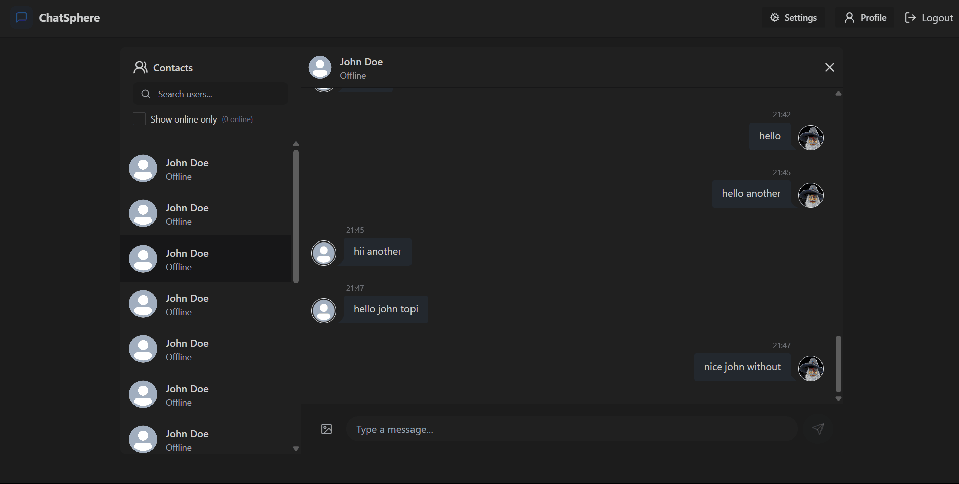 ChatSphere - Real-Time Messaging interface